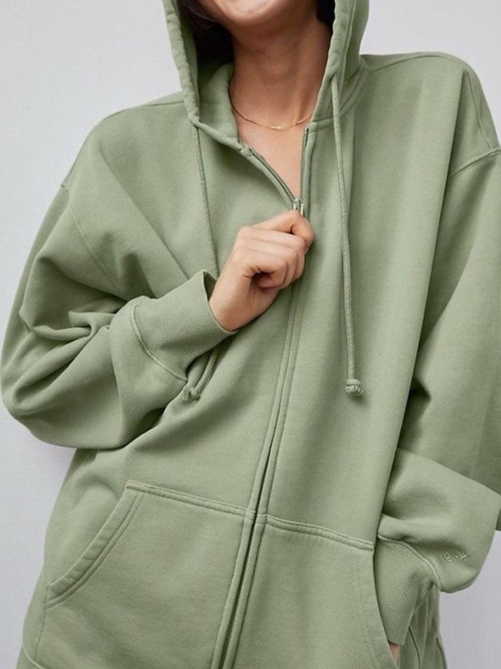 Cozy Zip-Up Hoodie in Light Green Sage - Med